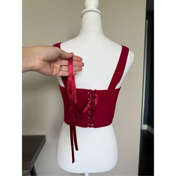 NEW Red Front Clasp Back Lace up Square Neck Low Cut Corset Large - Picture 3 of 6